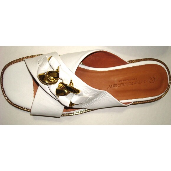 New Womens Unity.In. Diversity Leather Chain Slide Sandals Talia White Gold 10 - Picture 7 of 12